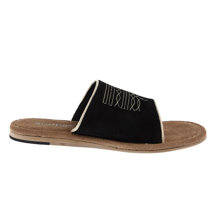 Roper Footwear Women's Black Suede With Toe Bug Sandal