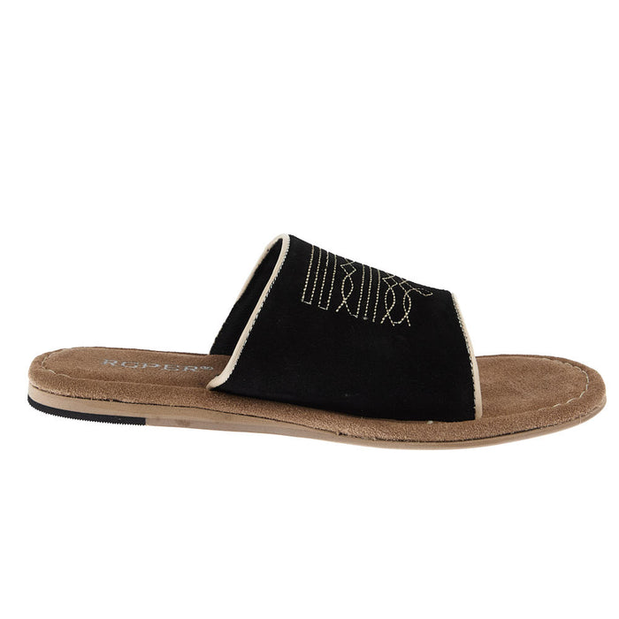 Roper Footwear Women's Black Suede With Toe Bug Sandal