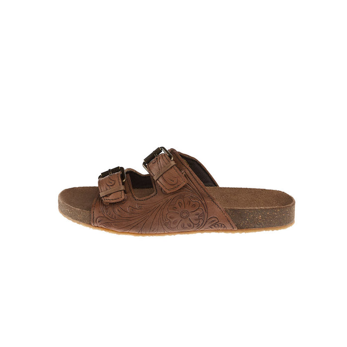 Roper Footwear Women's Desiree Tan Tooled Two Buckle Sandal