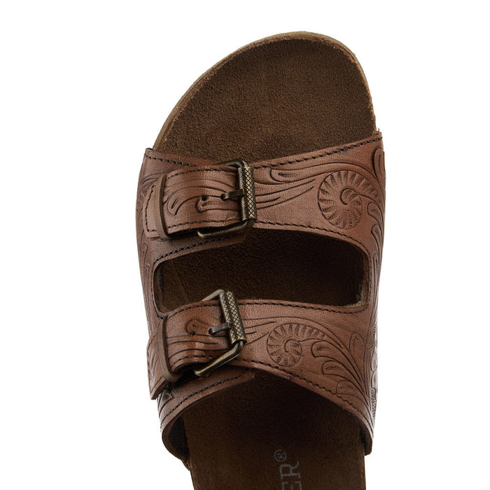 Roper Footwear Women's Desiree Tan Tooled Two Buckle Sandal