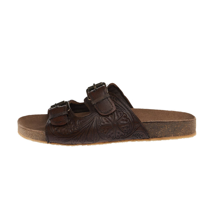 Roper Footwear Women's Desiree Brown Tooled Two Buckle Sandal