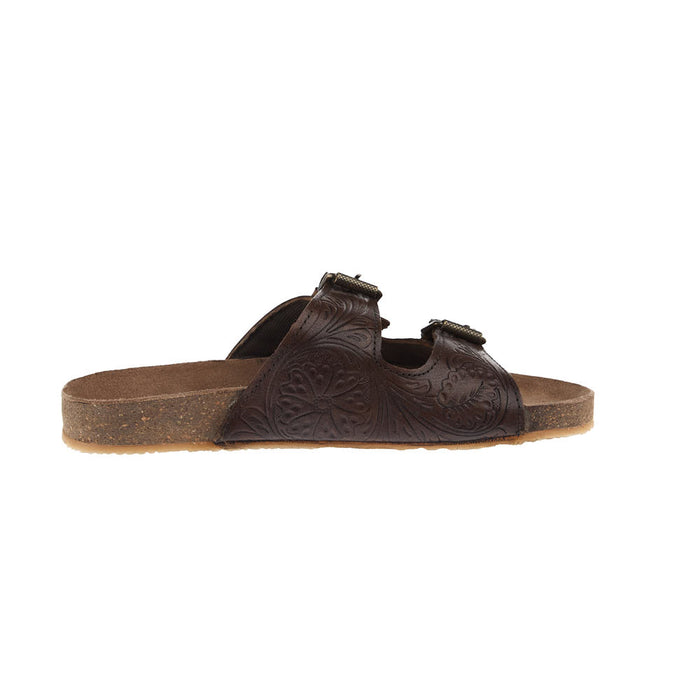 Roper Footwear Women's Desiree Brown Tooled Two Buckle Sandal