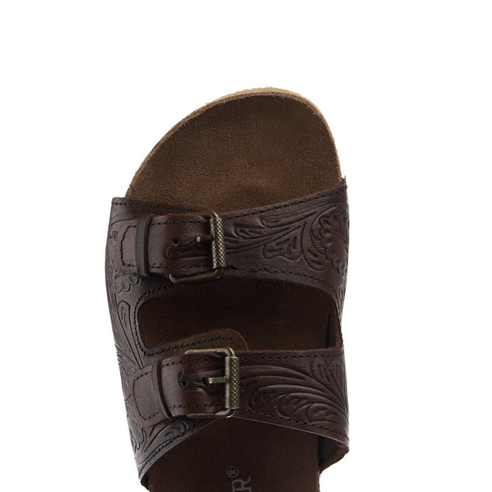 Roper Footwear Women's Desiree Brown Tooled Two Buckle Sandal