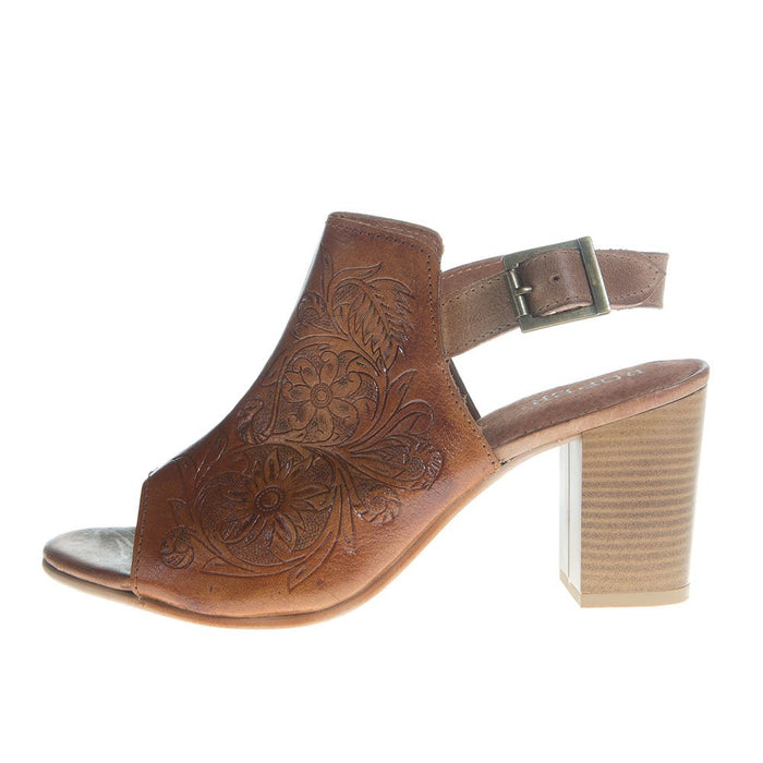 Roper Footwear Women's Tan Floral Tooled Leather Heel