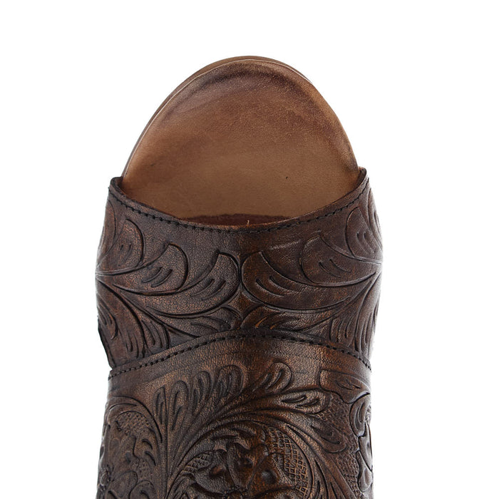 Roper Footwear Women`s Mika Backstrap Tan Tooled Heel