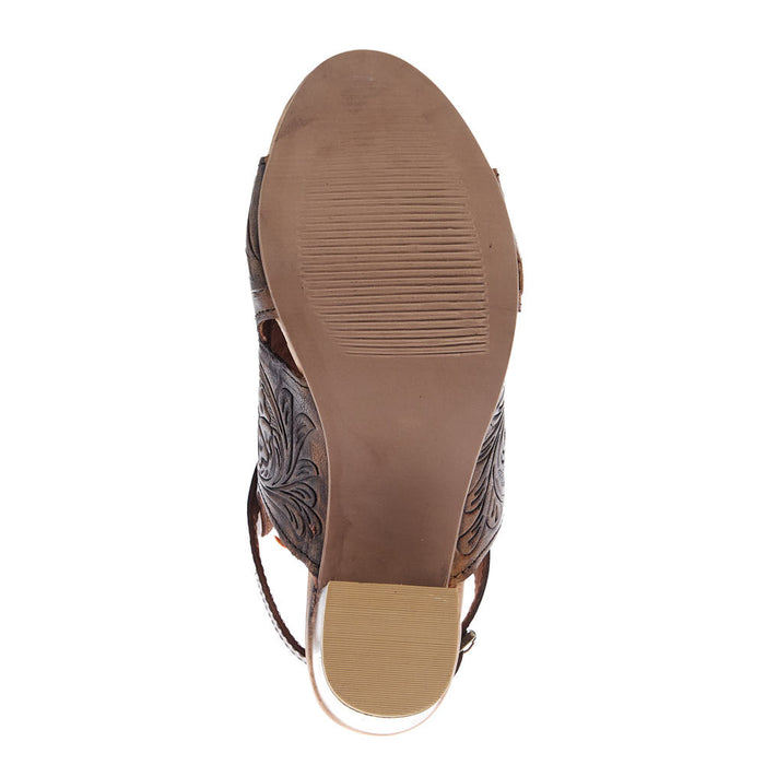 Roper Footwear Women`s Mika Backstrap Tan Tooled Heel