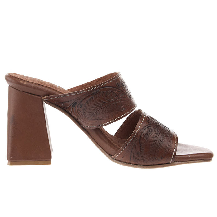Roper Footwear Women's Stella Tan Tooled Two Band Sandal
