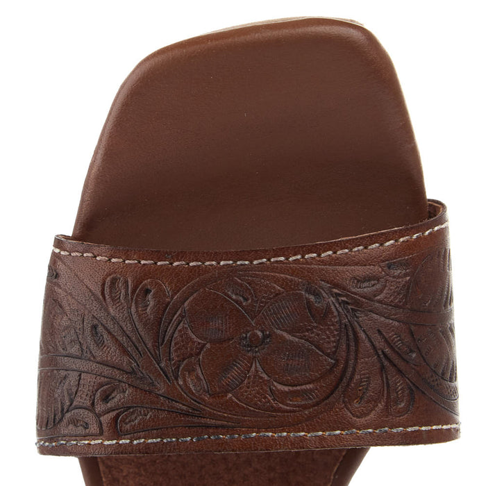 Roper Footwear Women's Stella Tan Tooled Two Band Sandal