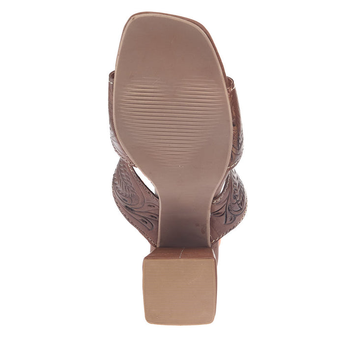 Roper Footwear Women's Stella Tan Tooled Two Band Sandal