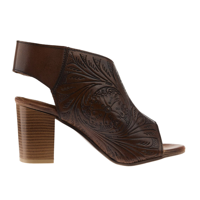 Roper Footwear Women's Mika Brown Tooled Open Toe Sandal