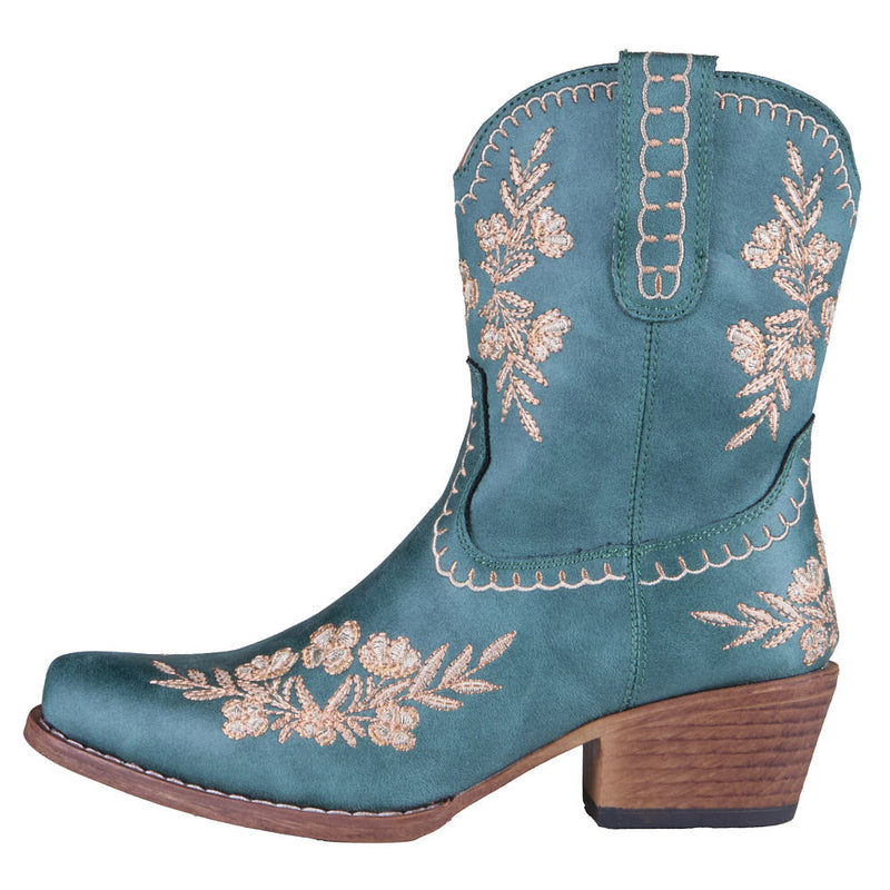 Roper Footwear Women's Wynona Turquoise Floral Inside Zipper 8in Boot