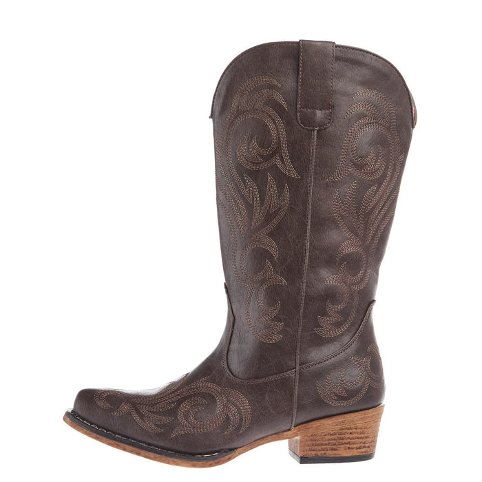 Roper Footwear Women`s Brown Vintage Faux Leather 12In Western Embroidered Top
