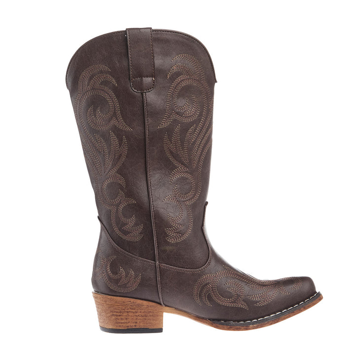 Roper Footwear Women`s Brown Vintage Faux Leather 12In Western Embroidered Top