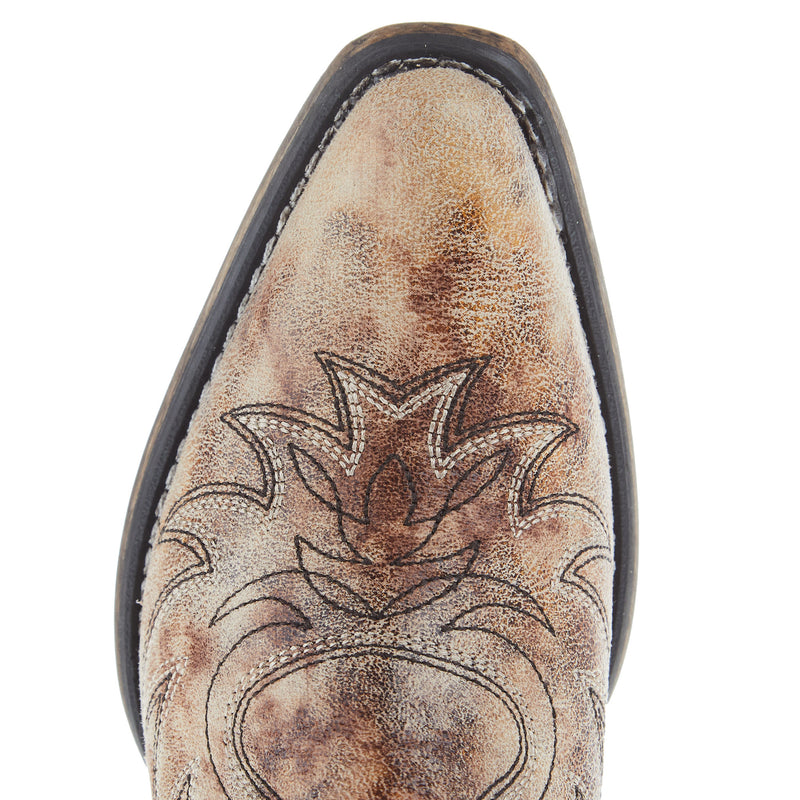 Roper Footwear Women's Ava Tan Faux Leather w/ Western Stitch Snip Toe Bootie
