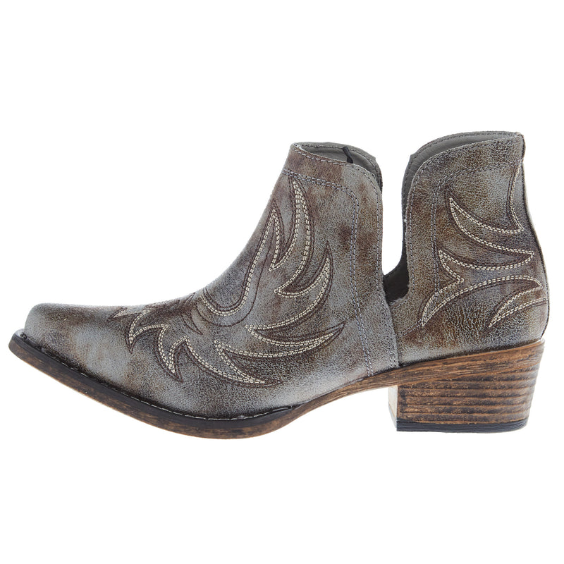 Roper Footwear Women's Ava Grey Faux Leather w/ Western Stitch Snip Toe Bootie