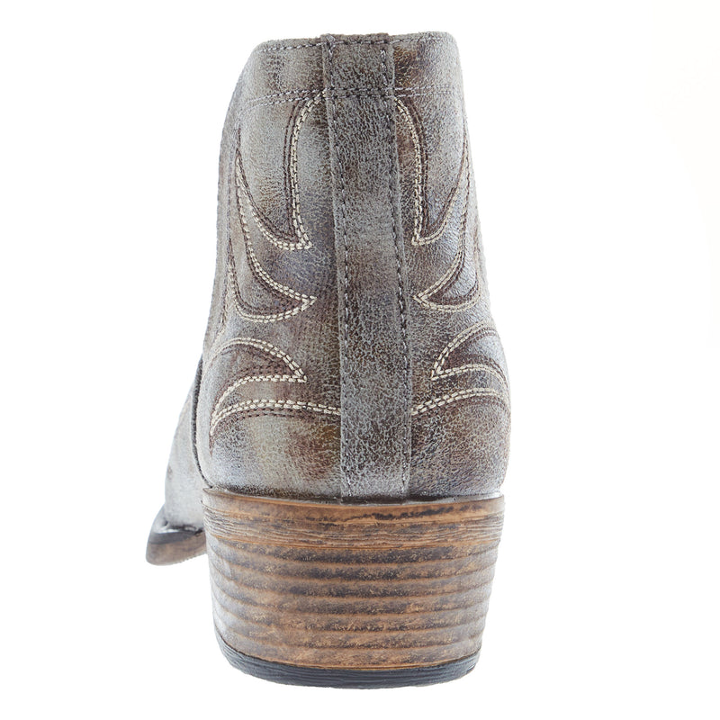 Roper Footwear Women's Ava Grey Faux Leather w/ Western Stitch Snip Toe Bootie