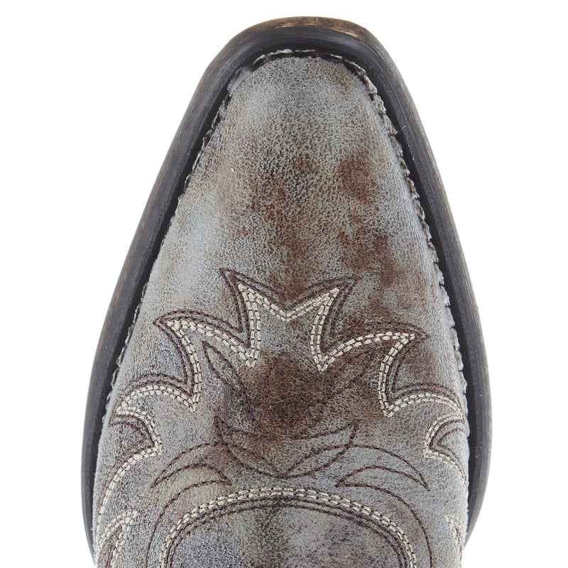 Roper Footwear Women's Ava Grey Faux Leather w/ Western Stitch Snip Toe Bootie