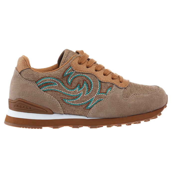 Roper Footwear Women`s Beige Suede Giddyup Western Stitch Jogger