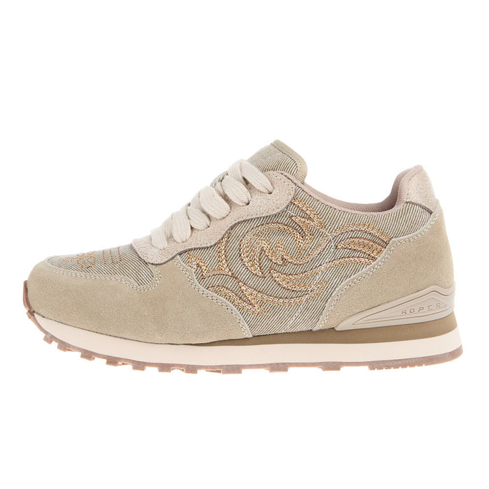 Roper Footwear Women's Giddy Up Cream Cow Suede Western Stitch Sneaker