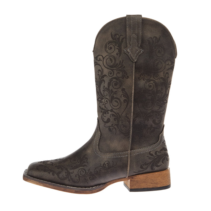 Roper Footwear Women`s Bailey Laser Black Faux Leather Vamp 12In Top Boot