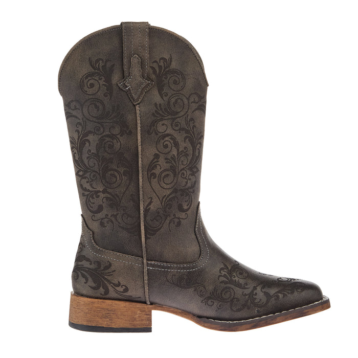Roper Footwear Women`s Bailey Laser Black Faux Leather Vamp 12In Top Boot