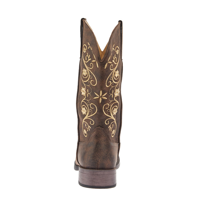 Roper Footwear Women`s Bailey Brown Leather Vamp 12In Floral Embroidered Top Boot