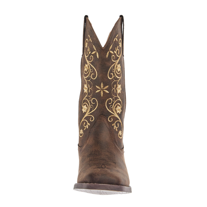 Roper Footwear Women`s Bailey Brown Leather Vamp 12In Floral Embroidered Top Boot