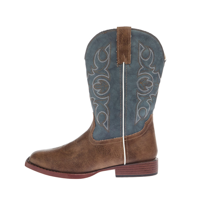 Roper Footwear Youth Ainsley Brown Faux Leather and Blue Vintage Shaft Cowboy Boot