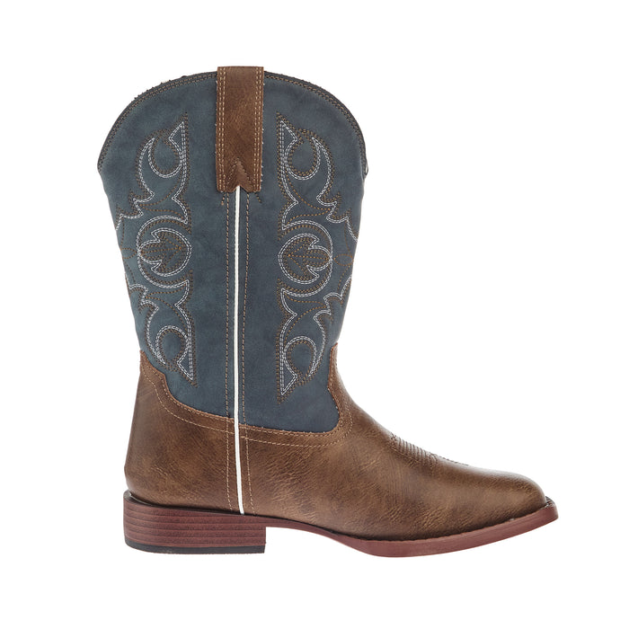 Roper Footwear Youth Ainsley Brown Faux Leather and Blue Vintage Shaft Cowboy Boot