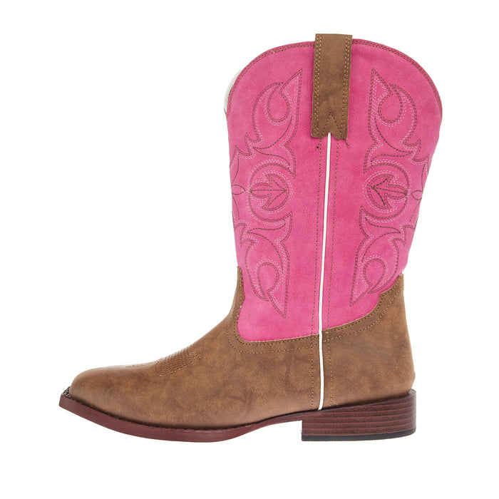 Roper Footwear Youth Ainsley Tan Faux Leather and Pink Vintage Shaft Cowgirl Boot