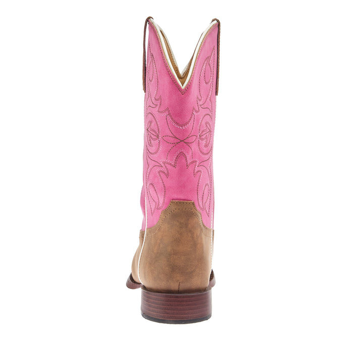 Roper Footwear Youth Ainsley Tan Faux Leather and Pink Vintage Shaft Cowgirl Boot