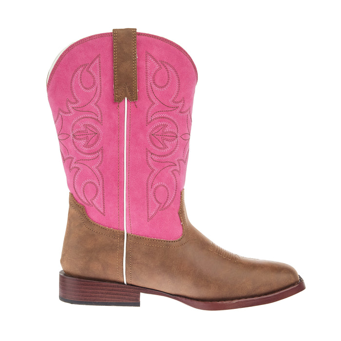 Roper Footwear Youth Ainsley Tan Faux Leather and Pink Vintage Shaft Cowgirl Boot