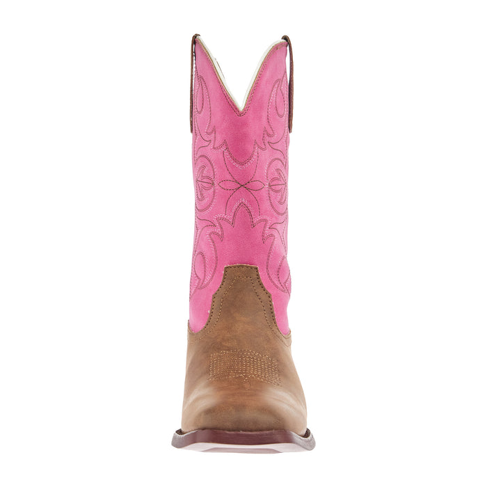 Roper Footwear Youth Ainsley Tan Faux Leather and Pink Vintage Shaft Cowgirl Boot