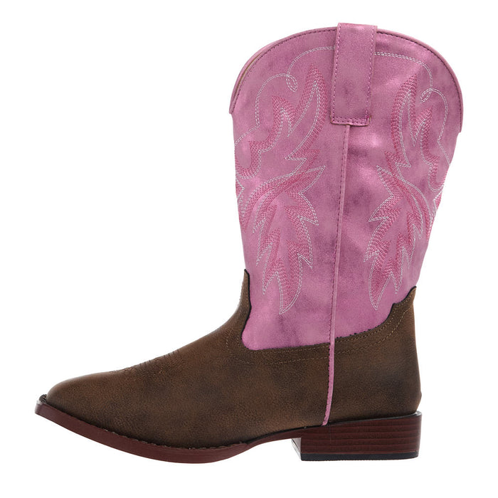 Roper Footwear Big Kid's Gretchen Brown Square Toe with Pink Metallic Shaft Boot