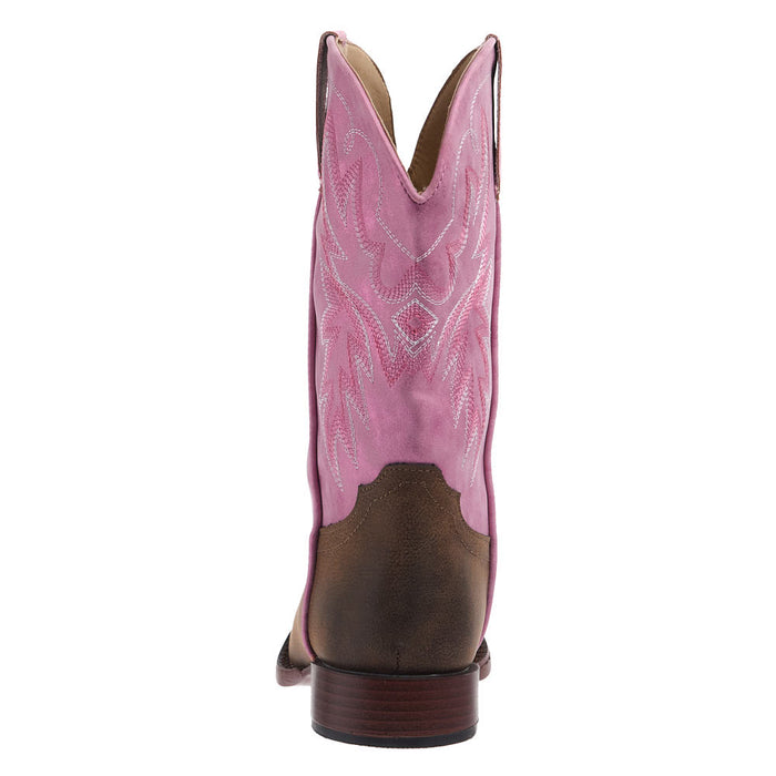 Roper Footwear Big Kid's Gretchen Brown Square Toe with Pink Metallic Shaft Boot