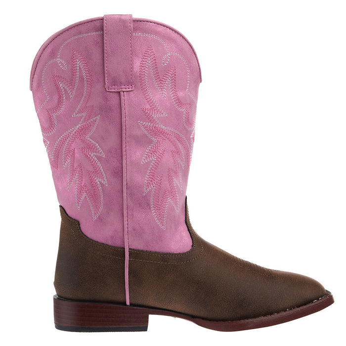 Roper Footwear Big Kid's Gretchen Brown Square Toe with Pink Metallic Shaft Boot