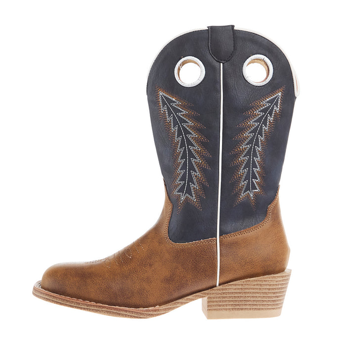 Roper Footwear Big Kids Walker Tan Square Toe with Navy Shaft Boot