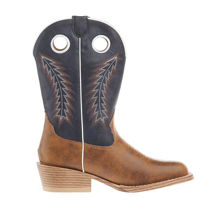 Roper Footwear Big Kids Walker Tan Square Toe with Navy Shaft Boot
