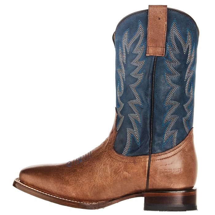Roper Footwear Youth Bart Burnished Brown and Vintage Dark Blue Shaft Cowboy Boot