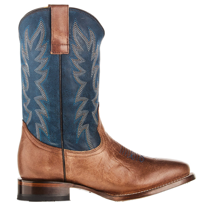 Roper Footwear Youth Bart Burnished Brown and Vintage Dark Blue Shaft Cowboy Boot