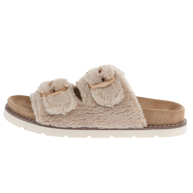 Corkys Footwear Women's Feelin Saucy Natural Fuzzy Sandal