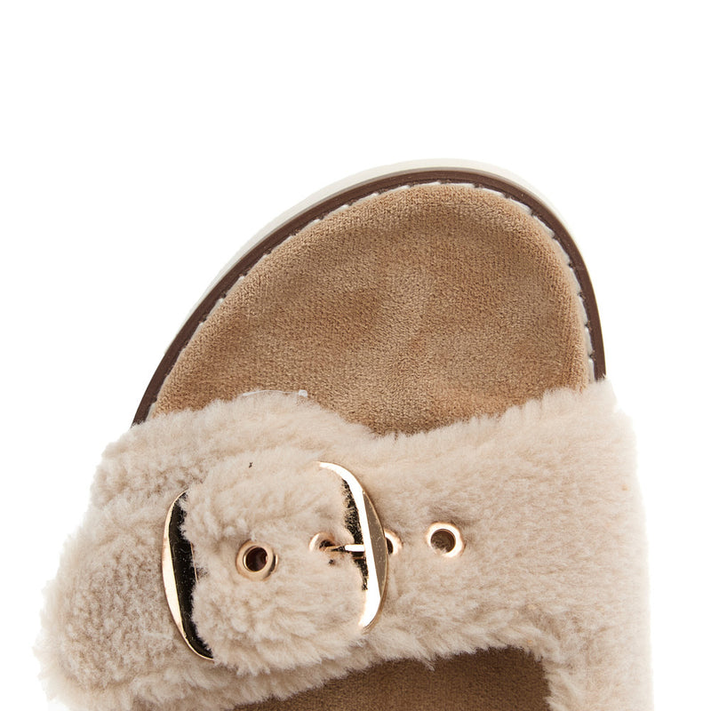 Corkys Footwear Women's Feelin Saucy Natural Fuzzy Sandal