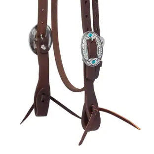 Weaver Leather 5/8in Oiled Browband Headstall with Turquoise and Feather Buckle