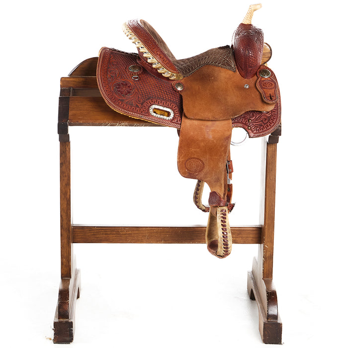 NRS Used 12in Basket Floral Combo Tooled Youth Barrel Saddle