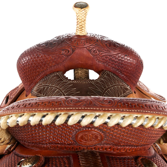 NRS Used 12in Basket Floral Combo Tooled Youth Barrel Saddle