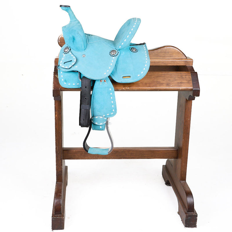 Tough 1 Used 10in Turquoise Suede Youth Barrel Saddle