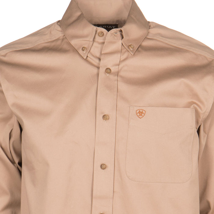 Ariat Mens Solid Twill Buttondown Long Sleeve Khaki Shirt
