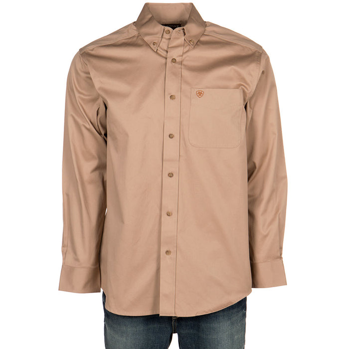 Ariat Mens Solid Twill Buttondown Long Sleeve Khaki Shirt