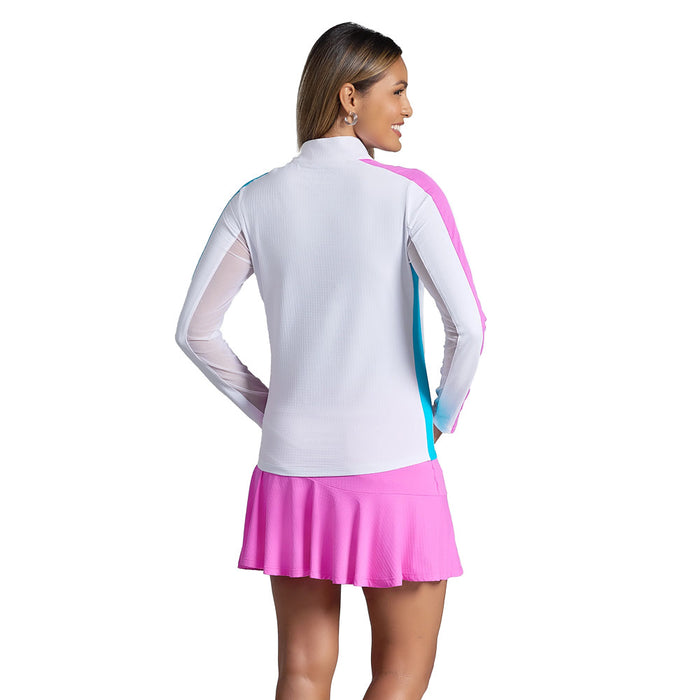 Ibkul Women's Pink & Turquoise Long Sleeve 1/4 Zip