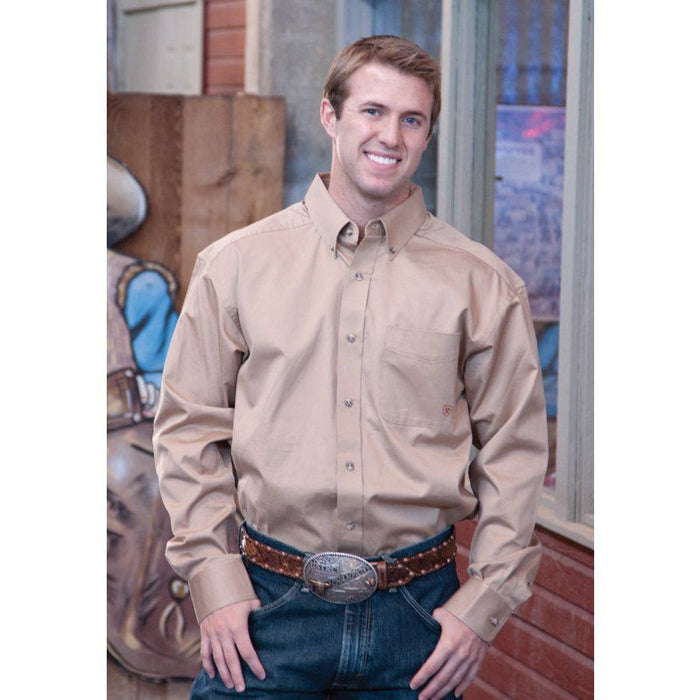 Ariat Mens Solid Twill Buttondown Long Sleeve Khaki Shirt